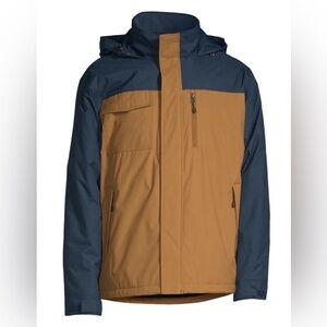 Swiss Tech Men’s Size XL Midweight Colorblock Barn‎ Jacket Navy Brown Hooded